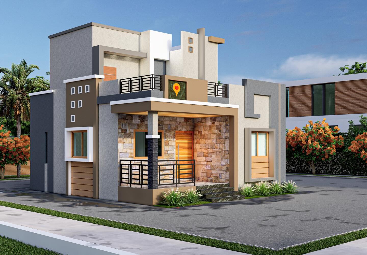 Modern Exterior House Painting Design in Belgaum – Latest Color Combination Ideas - Painting Services | Swapnapurti Paints