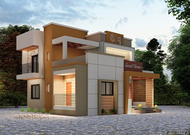 Best Modern House Exterior Painting Design in Belgaum (Stone Texture + Premium Look) - Painting Services | Swapnapurti Paints